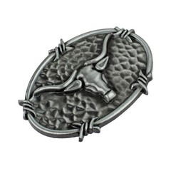 Oval Longhorn Bull Steer Head Barbed Wire Western Belt Buckle Antique Silver