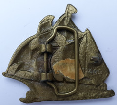vintage 1970s belt buckle 2 mast sailing ship vessel 3&Prime; long