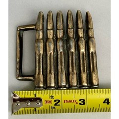 Vintage 6 faux Bullet Shells metal Belt Buckle rustic goldtone and silvertone
