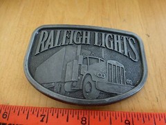 Belt buckle Raleigh lights Cigarettes Tobacciana Trucking 18 Wheeler Brass NEW