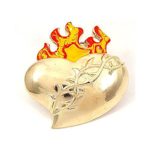 Flame Fire Barb Wire LOVE Heart Biker Tattoo Gold Chrome Metal Belt Buckle