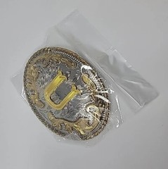 Metal Western Belt Buckle The Letter U – Gold/Chrome -Unisex Adult Alphabet 1 sz