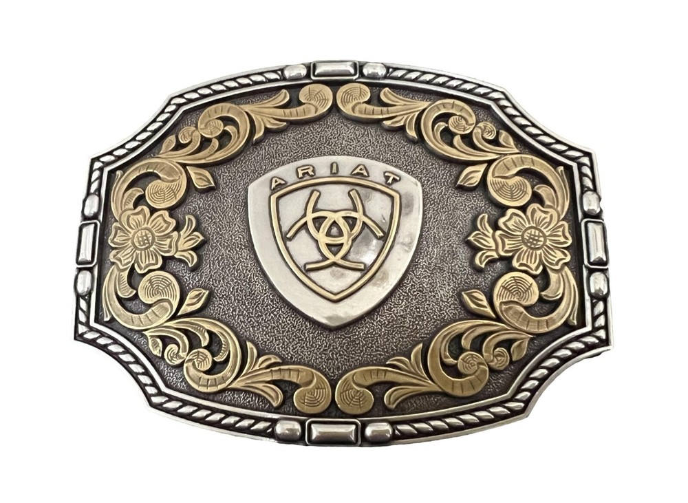 ARIAT Men&rsquo;s Antique Silver and Gold Rectangle Belt Buckle