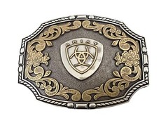 ARIAT Men&rsquo;s Antique Silver and Gold Rectangle Belt Buckle
