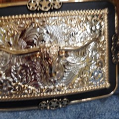 Longhor Western Belt Buckle Rose Tone And Silver Rare Piece With Details Cowboy