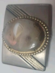 vintage BELT BUCKLE Siver/black/gold Tone Multicolor Center stone 1 Prong Missin