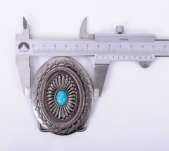 Vintage Silver American Southeast Tribal Floral Turquoise Belt Buckle Huge