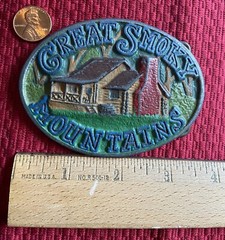 GREAT SMOKY MOUNTAINS DIX LEATHER VINTAGE BELT BUCKLE TENNESSEE NORTH CAROLINA
