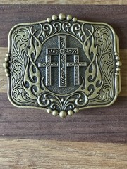 Religious Cross Floral Engraved Western Belt Buckle Perfect Gift For him