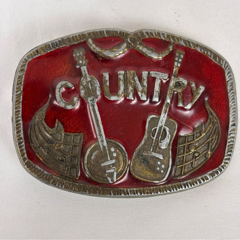 Vintage Country Music Belt Buckle 70&rsquo;s Western Cowboy Bluegrass Guitar Musician