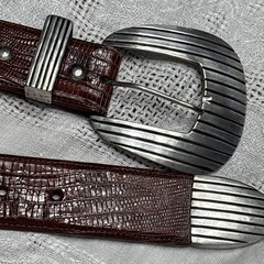Pat Areias Lizard 925 Sterling Silver Belt Buckle Size 28