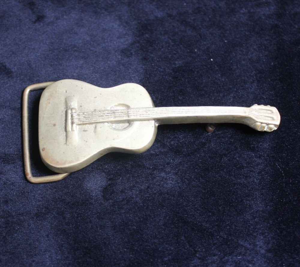 Vntg 1970s Solid Brass Acoustic Guitar Belt Buckle Counry Rock Music Aminco #124