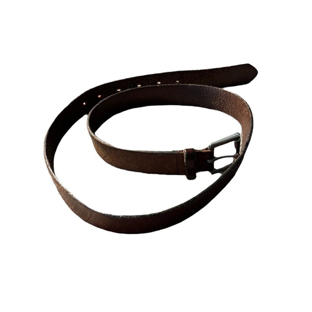Vintage Brown Leather Belt Solid Brass Buckle Unbranded Boho Western Fits 34&Prime;