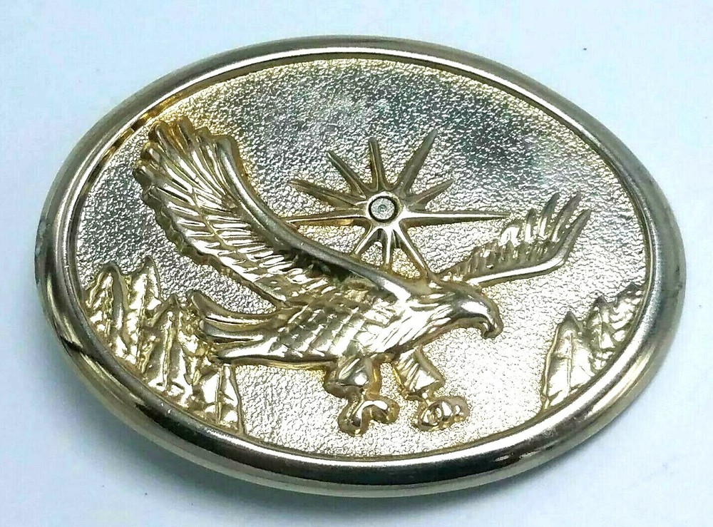 Vintage Belt Buckle Gold Tone Soaring Eagle and Star Burst