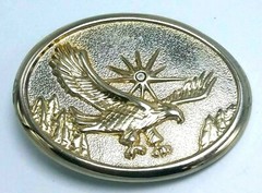 Vintage Belt Buckle Gold Tone Soaring Eagle and Star Burst