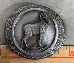 1985 Bergamot Brass Works Bighorn Sheep Belt Buckle-USA-Brass
