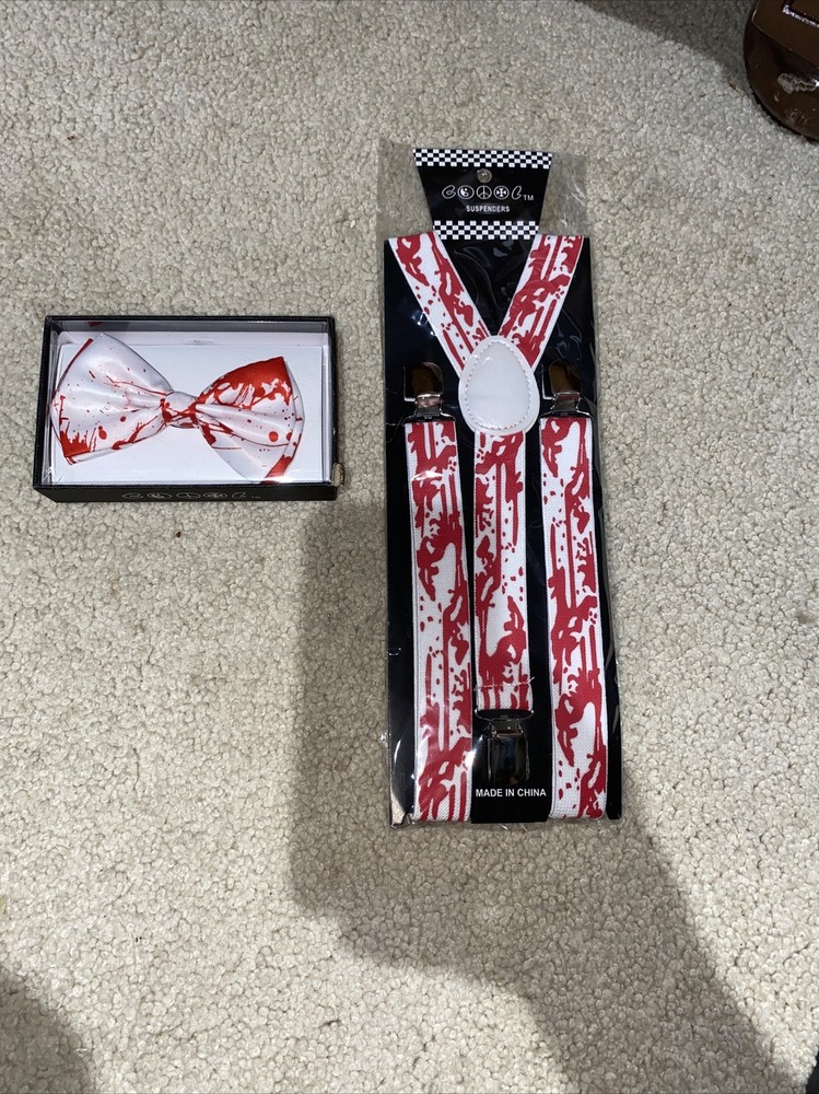 Halloween Bloody Bow Tie & Matching Suspenders Set Tuxedo Wedding Prom Youth Men