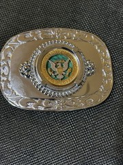 Silvertone Metal 4&Prime;x3&Prime; Buckle Features Coin Cut Kennedy Half Dollar (Back Side)