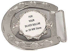 BELT BUCKLES Coin Silver Dollar Screw Back Mount Silver Horseshoe Western NWOT!