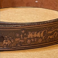 Tex Tan vintage USA made brown Leather Western Tooled buckle belt. 26