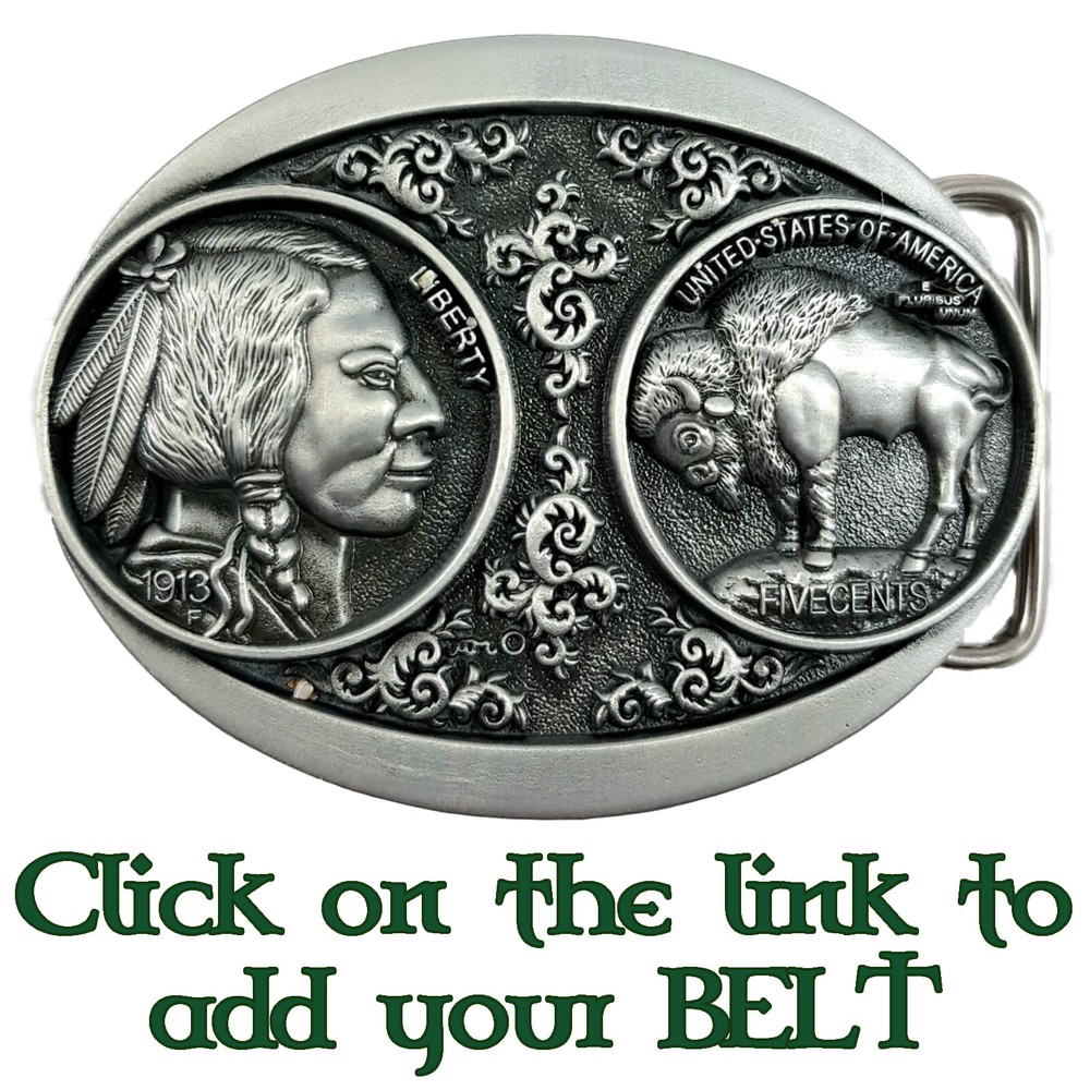 Chief Buffalo Cherokee Navajo Native American 5 cent Belt & Buckle Biker Nickel