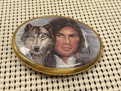 Vintage Belt Buckle – Native American and Wolf Handmade 3” Long