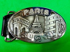 Paris Sucks! Blue Moon Creations Silver Tone Funny Tourist Gift Belt Buckle