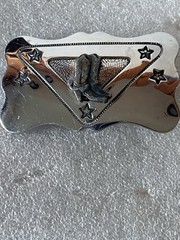 Vintage Chambers Belt Buckle Cowboy Boots and Stars Made in USA