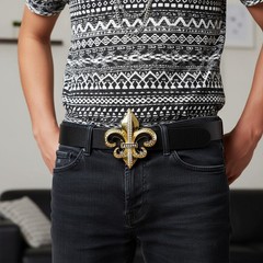 NEW Men Gold Metal Belt Buckle Fashion Bling Big Fleur De Lis Biker Accesssory