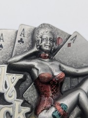 Vintage 1991 Lady Luck Belt Buckle – Dragon Designs Pewter Pin-Up Gambler DD109
