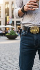 Men Gold Color Metal Belt Buckle Deer Nature Hunter Western Fashion Accessory