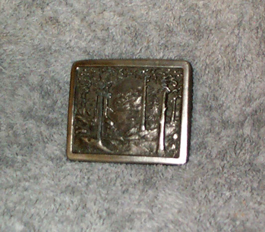 Indiana Metal Craft, Belt Buckle, 3-D Scene Woods, Lake & Mountains A96 Vintage