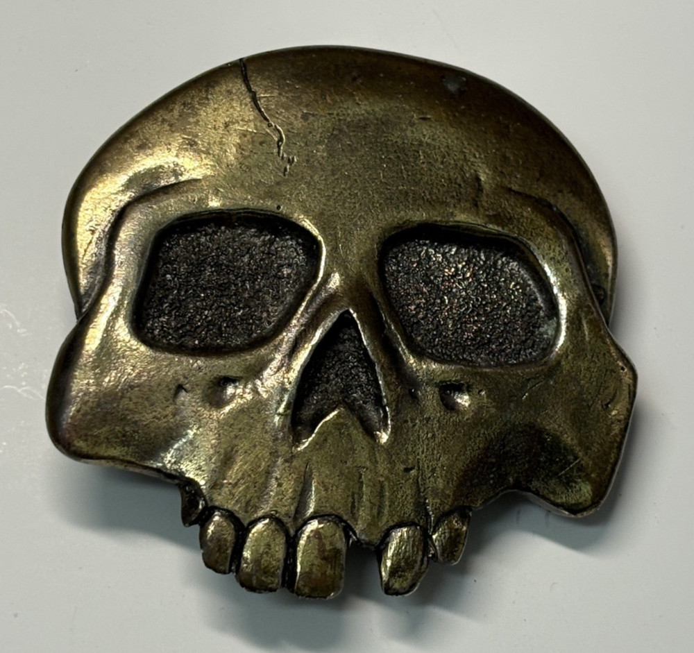 Vintage 1976 Great American Buckle Company Skull Head Brass Belt Buckle