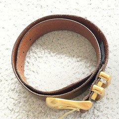 VTG Brighton Leather Belt Size M Brown Gold Buckle USA Made Chunky Double Keeper