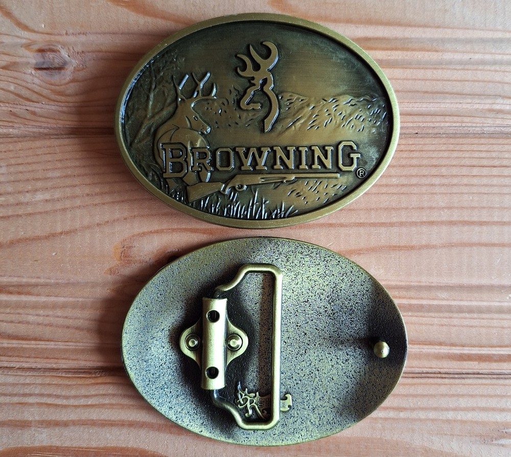 Browning hunting deer buck bronze belt buckle