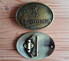 Browning hunting deer buck bronze belt buckle