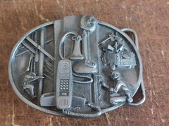 Vintage 1988 Siskiyou Telephone Lineman Heavy Duty Metal Belt Buckle USA