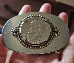 Vintage 1776-1976 D Eisenhower Bicentennial Dollar Coin Belt Buckle Two-Tone 3.7