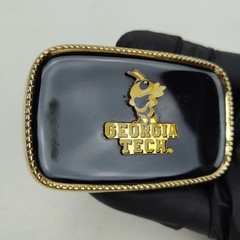 Vintage Georgia Tech Yellow Jackets Belt Buckle BUZZ Black Enamel Made In USA