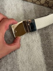 GUCCI buckle belt GG Logo Silver hardware Made in Italy Leather Canvas Beige