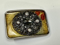 Chunky Raised Flower Swirl Theme Oval Cluster In Rectangular Belt Buckle