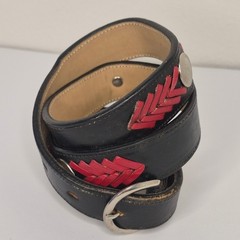 Brazos Joe Western Black Red Woven Leather Concho Belt Made in USA Mens Size 30