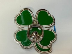 Lucky Four Leaf Clover Shamrock Green Silver Novelty Bottle Opener & Belt Buckle