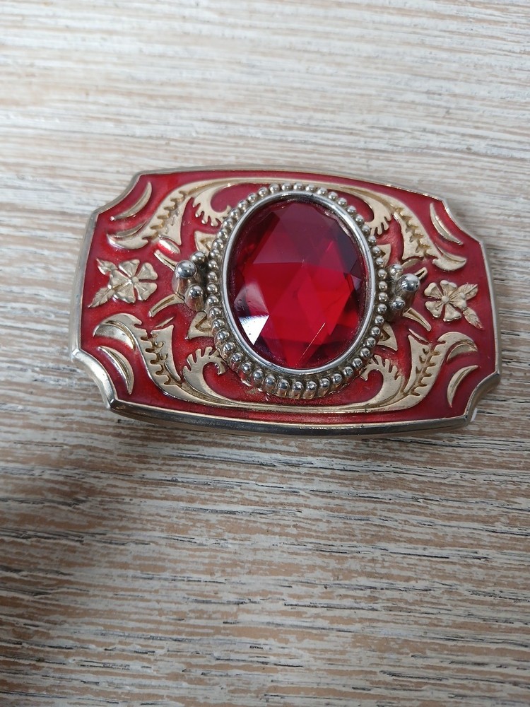 Vintages GEMSTONE coral blood orange WESTERN belt buckle COWBOY handcrafted