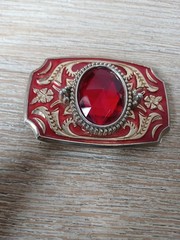 Vintages GEMSTONE coral blood orange WESTERN belt buckle COWBOY handcrafted