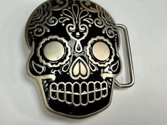Day Of The Dead Black Skull Mexican Dia De Muertos Belt Buckle- Jeans Friend