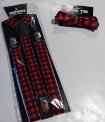 New Red Checked SUSPENDERS And BOW TIE Spiff Up Your Wardrobe With Matching Set