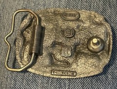 Vintage 1986 C&J Enamel Family Farm Scene Pewter Belt Buckle American Tradition