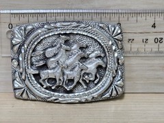 Vintage EAG Silver Tone Belt Buckle Western Horses Equestrian Engraved