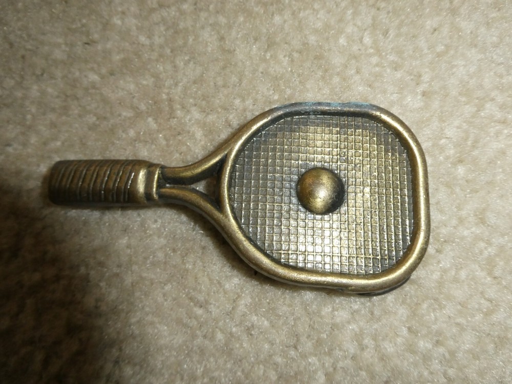 Vintage 1970s Brass Tennis Racket Belt Buckle 4&Prime; Wide